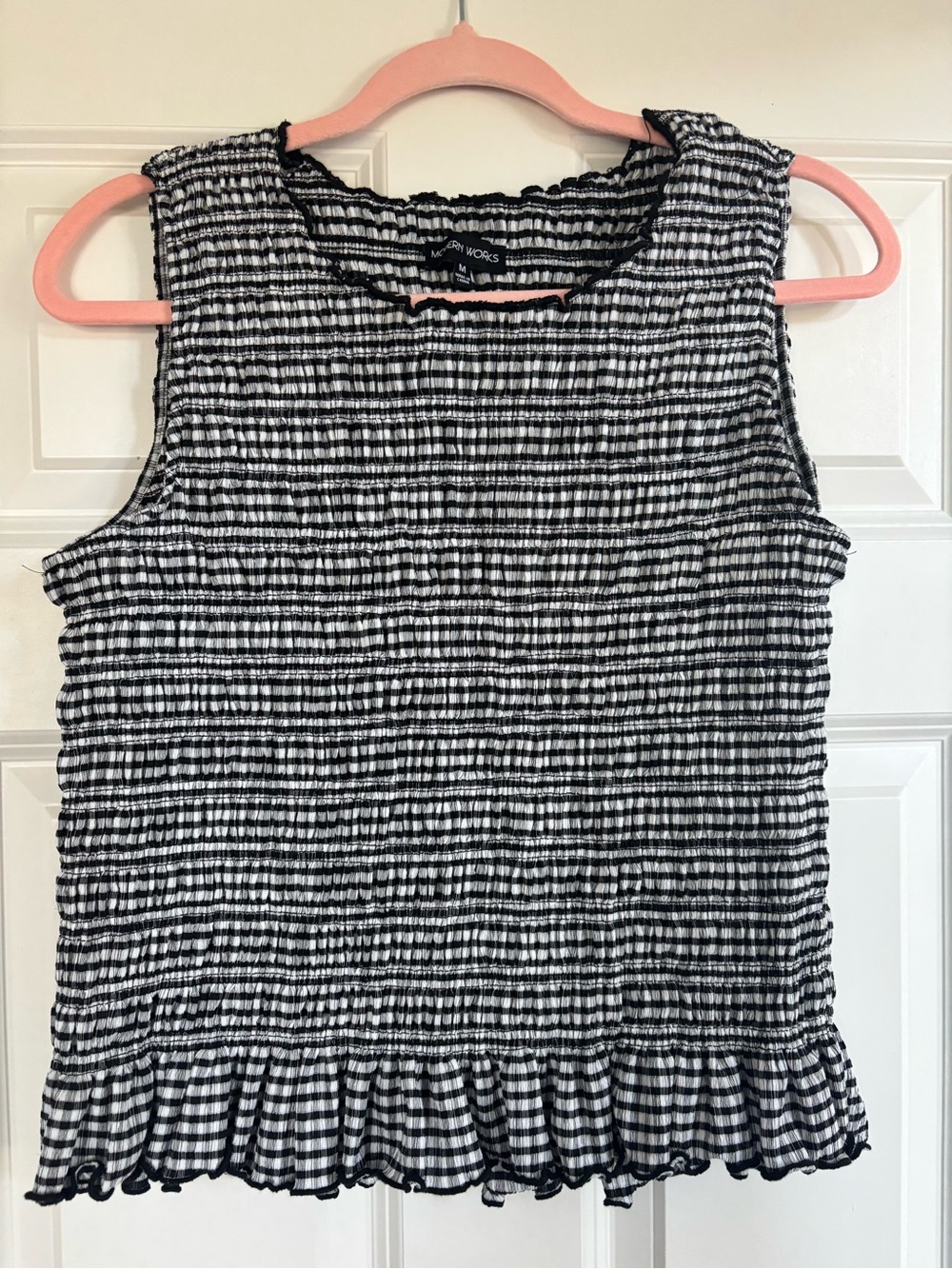 Black and White Gingham Smocked Tank